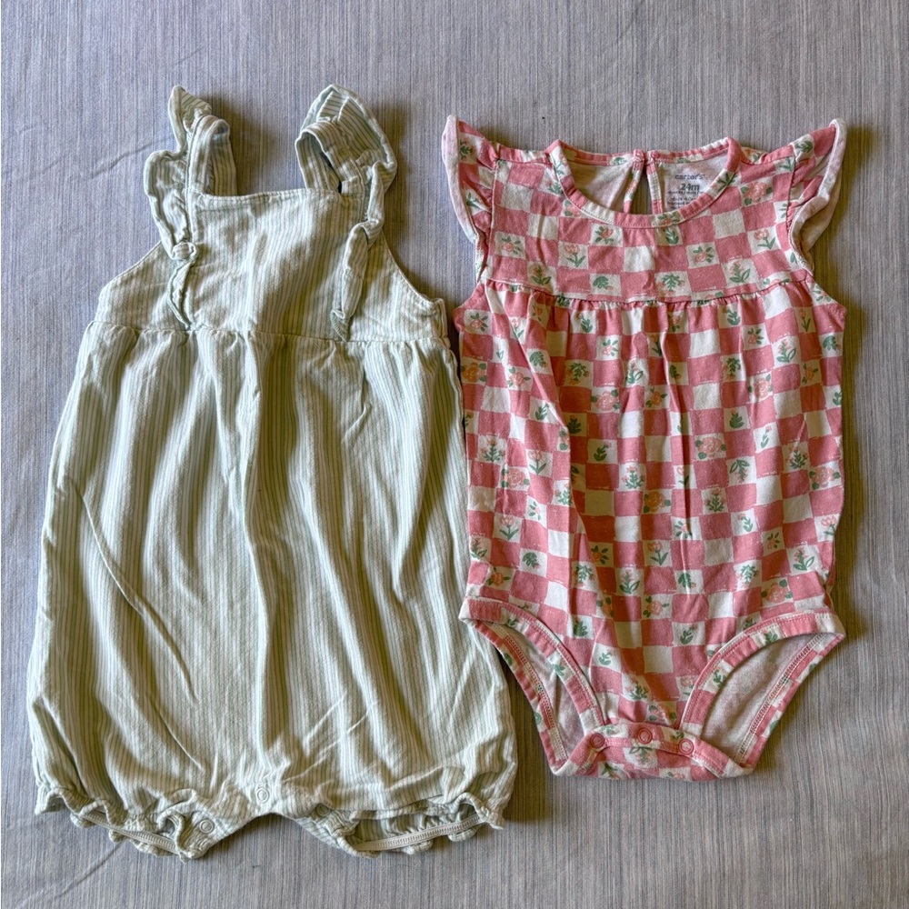 Lot of TWO (2) Carters Baby Summer Rompers